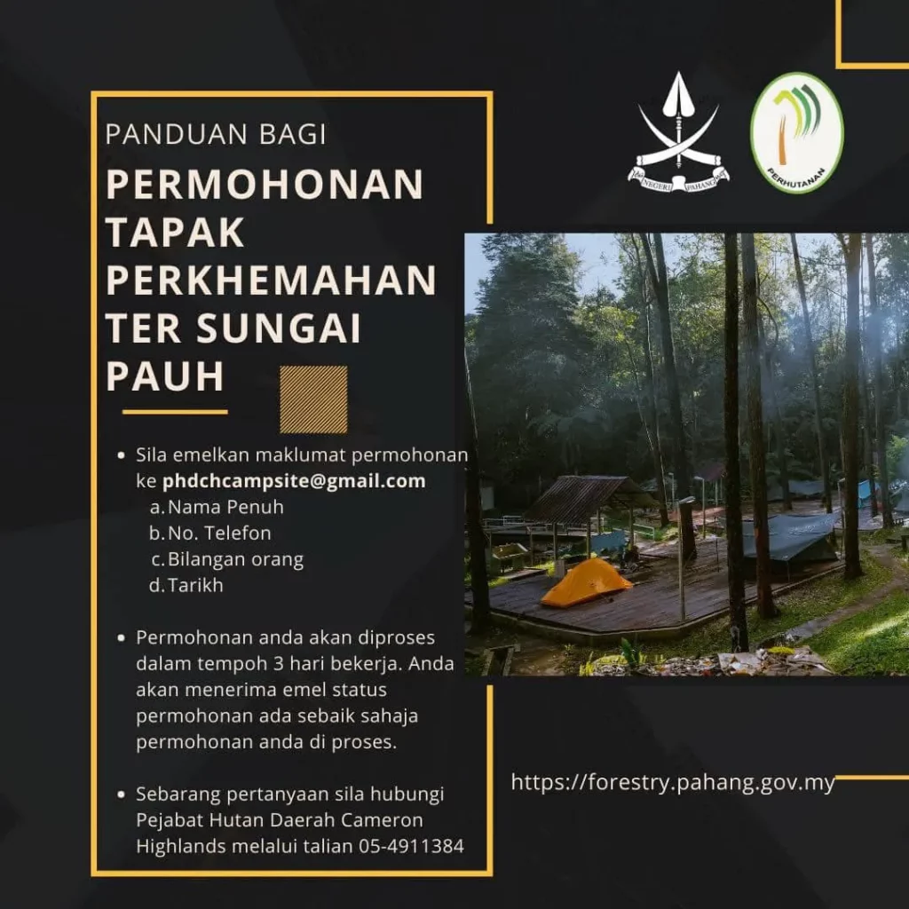 application process to apply for camping permit at Kem Site Sg Pauh, Cameron Highland
